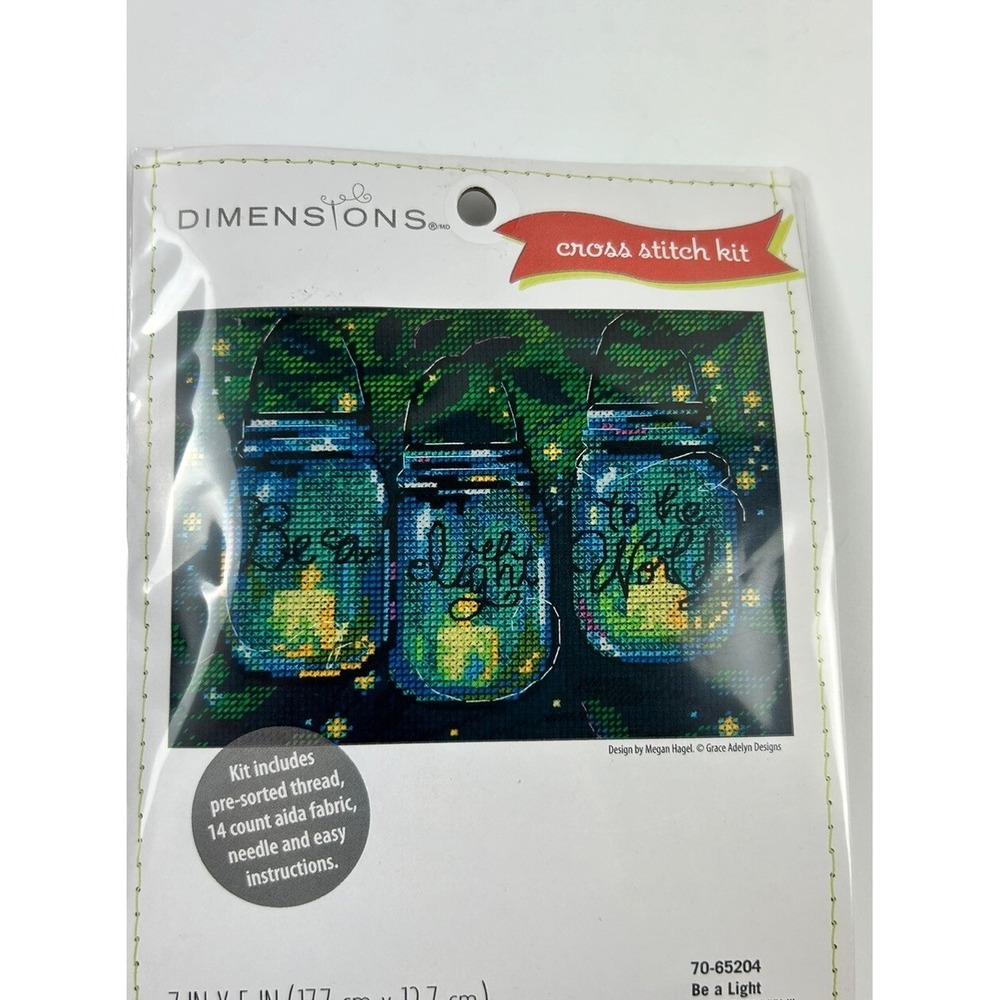 Mason Jars Cross Stitch Kit "Be a light to the World" - 7" X 5" Dimensions New